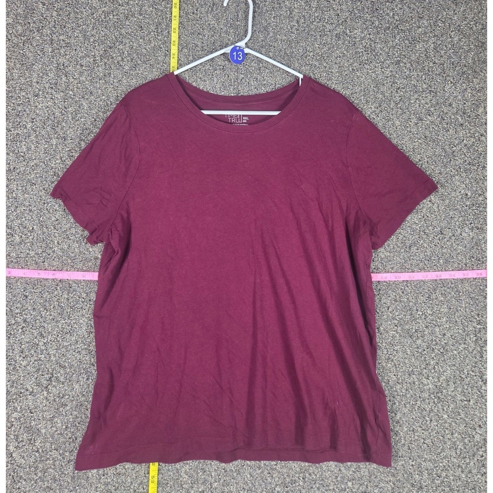 Time and Tru T-Shirt Womens XXL Burgundy Short Sleeve Crew Neck Cotton Blend